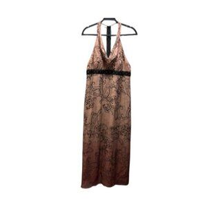 Adrianna Papell Y2K Womens Silk Halter Maxi Dress Size 14 Paisley Print